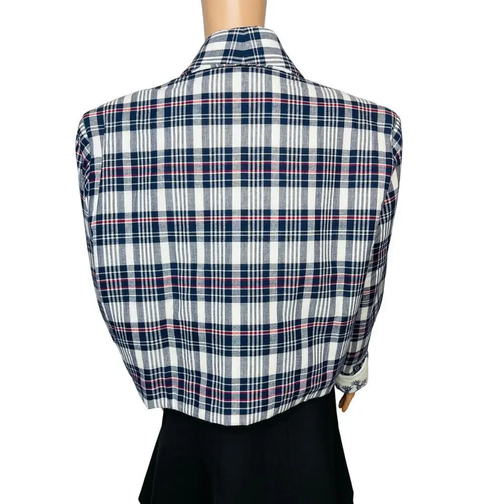 Alix of Bohemia Kefa Plaid Jacket size M NWT Cotton Cropped White/Navy/Red - Picture 8 of 8